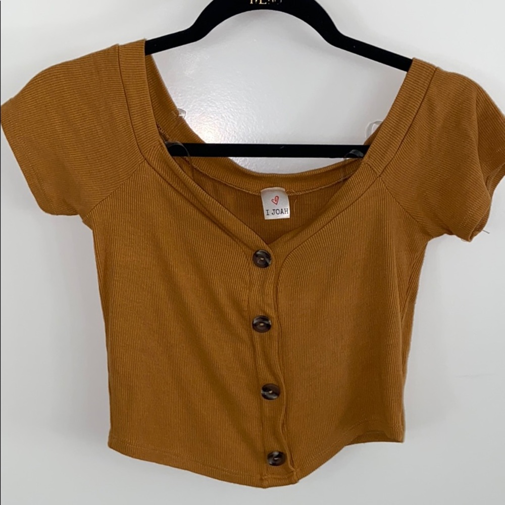 Mustard button down crop top. Brand New!